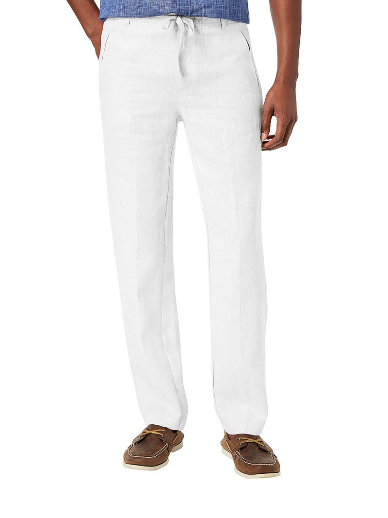 Hat and Beyond Mens Premium Soft Linen Pants Wrinkle Resistant Flat Front Classic Slacks (X-Large, 1bh04_White) - Image 1
